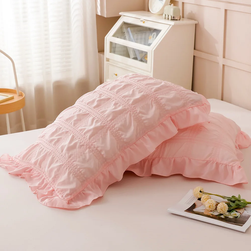 

Korean Style Lace Trim Solid Color Pillowcase Cute Fresh Princess Girly Design Soft Aesthetic Pillow Cover for Bed Home Bedding