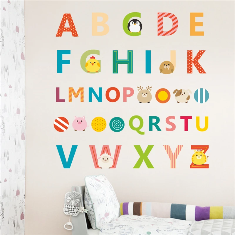 

Funny Animal English Letters Alphabet Wall Stickers Kids Room Decor Diy Cartoon Nursey Mural Art Home Decal Educational Poster