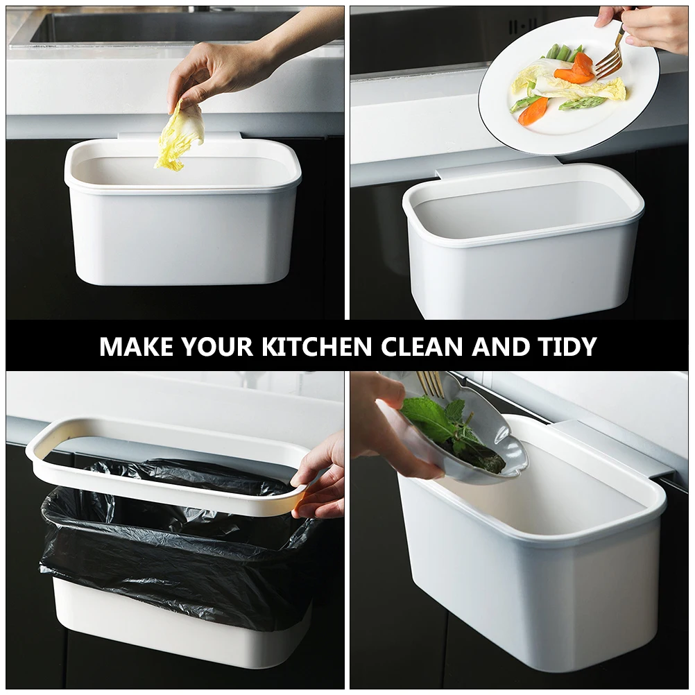 

2pcs White Kitchen Hanging Trash Can Garbage Bin Rubbish Storage Container Easy Use Space Saving Smooth No Burrs Home