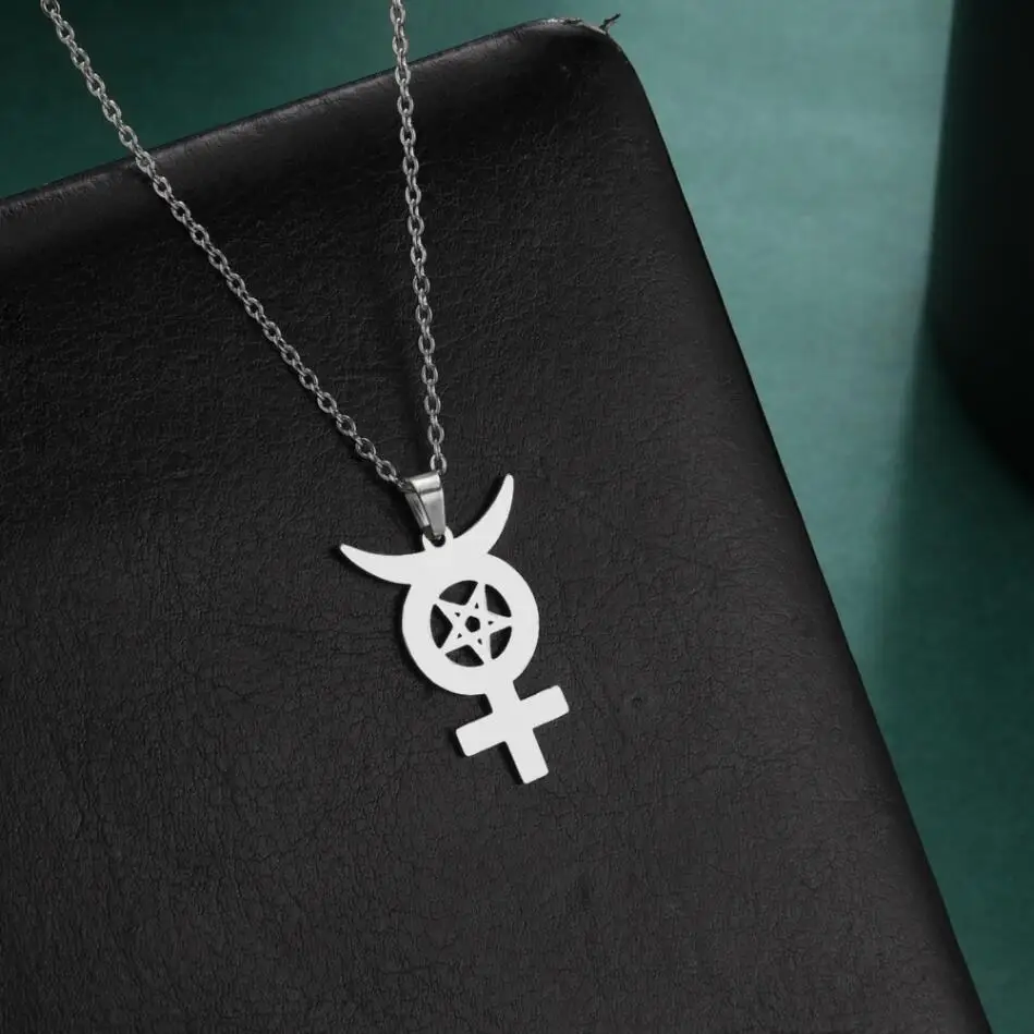 1PC Female Symbol Necklace Feminist Jewelry Venus Symbol Necklace Stainless Steel Female Feminism Emblem Charm moon star F1172