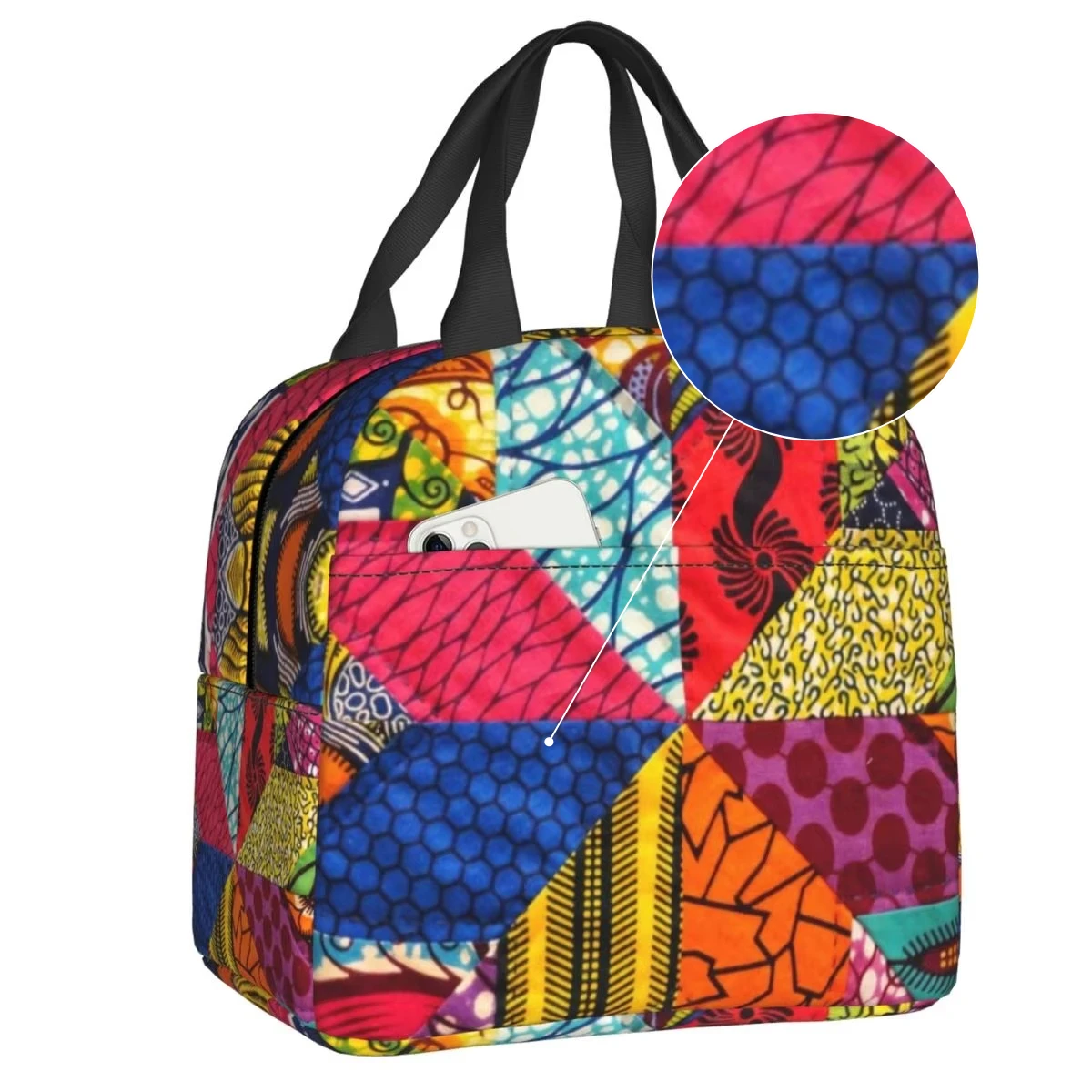 Ankara Dutch Wax Print Thermal Insulated Lunch Bags Women African Patterns Lunch Tote for Outdoor Camping Travel Food Box