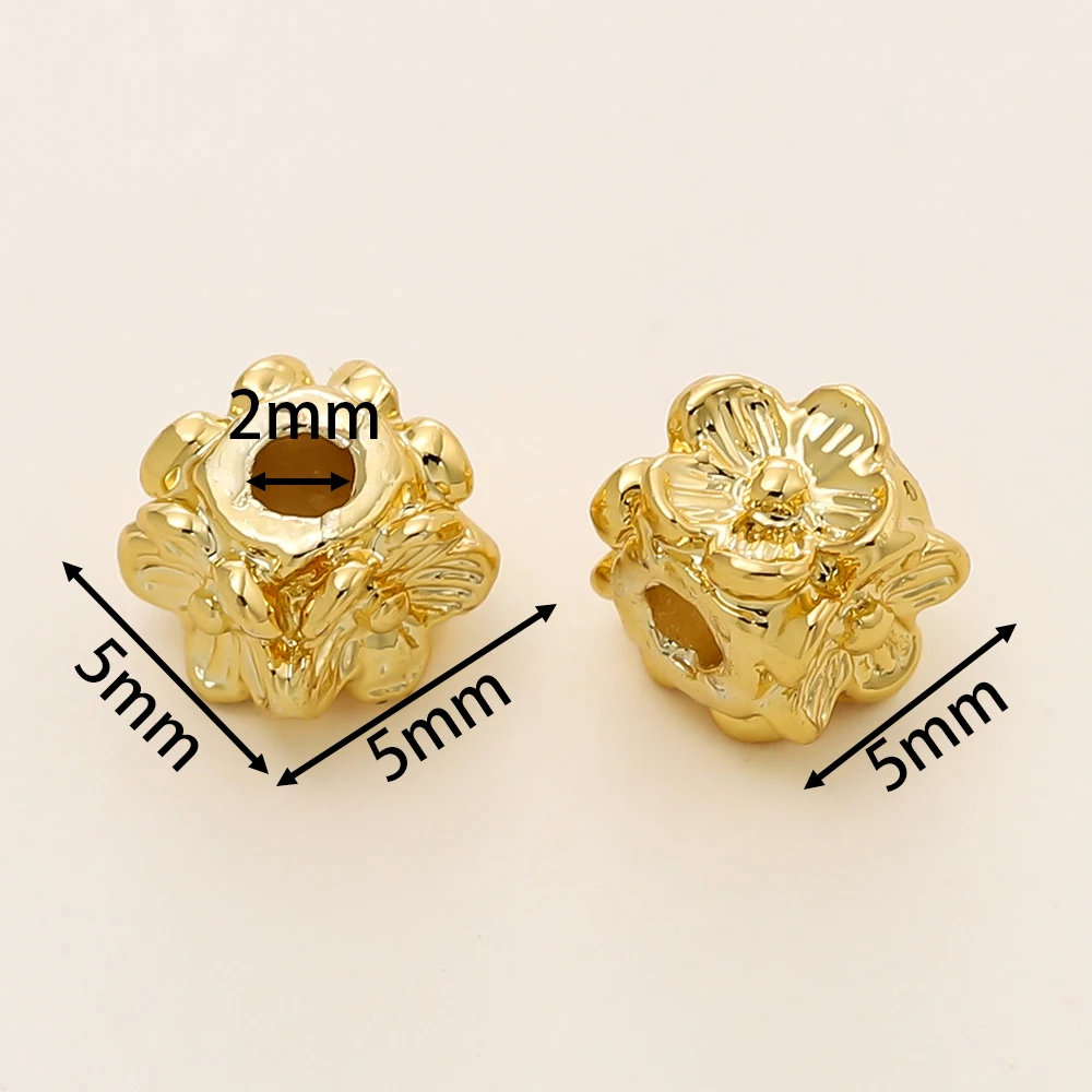 20/50Pcs/Lot 14K/18K Gold Color Plated Square Shape Flower Spacer Beads for DIY Bracelet Necklace Jewelry Making Accessories