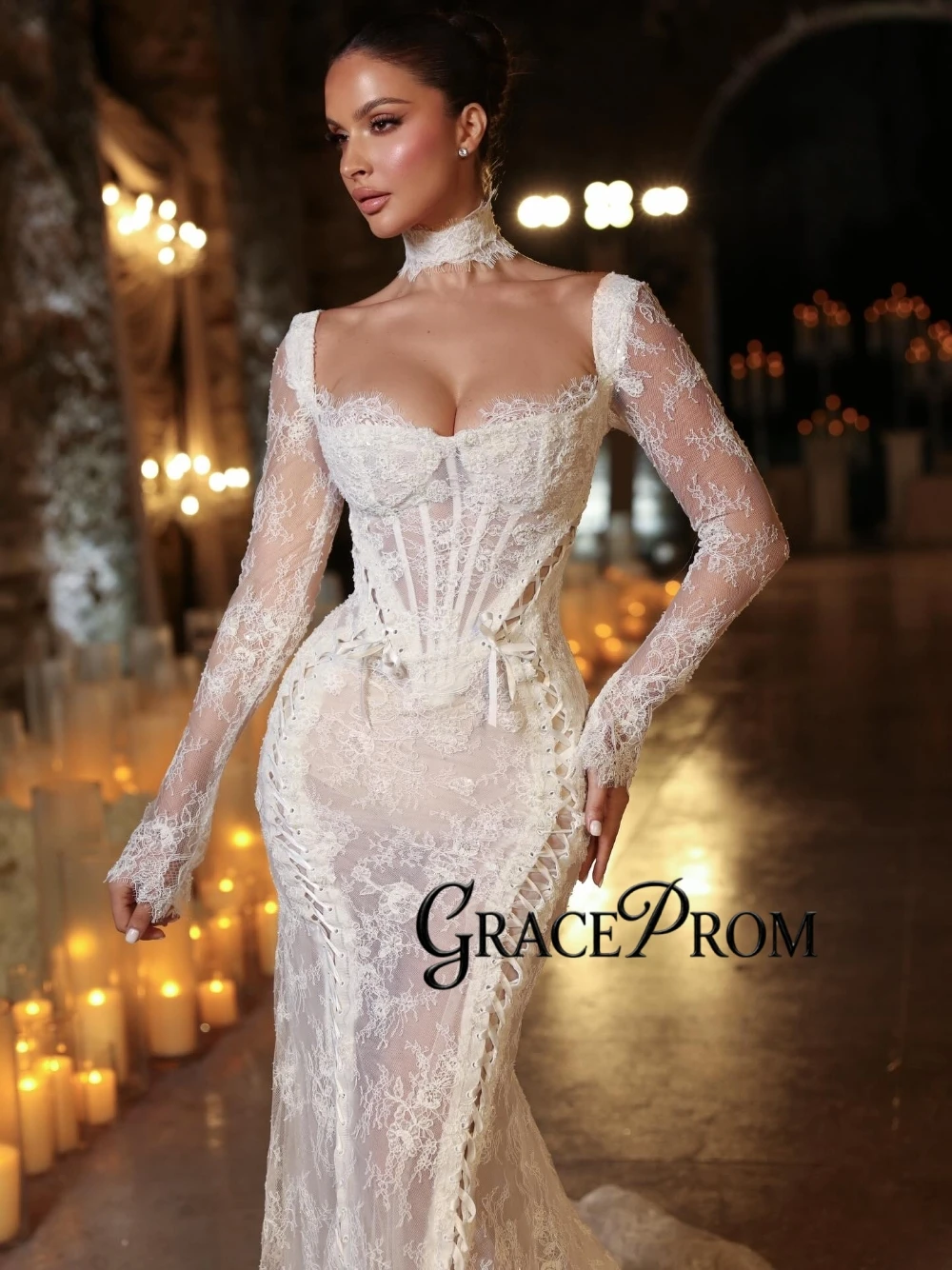 Delicate Lace Corset Wedding Dress Elegant Square Neck Mermaid Bridal Gown Romantic Fairy Slim Fit Customized Women Wear
