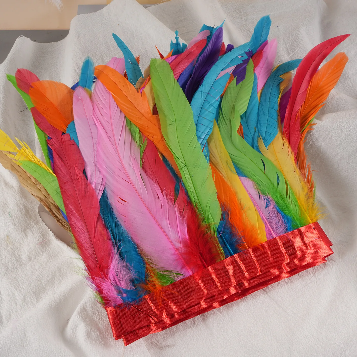 2M Natural Pheasant Tail Feather 25-30cm Rooster Fringe Ribbon Trim for DIY Craft Carnival Costume Wedding Dress Decoration