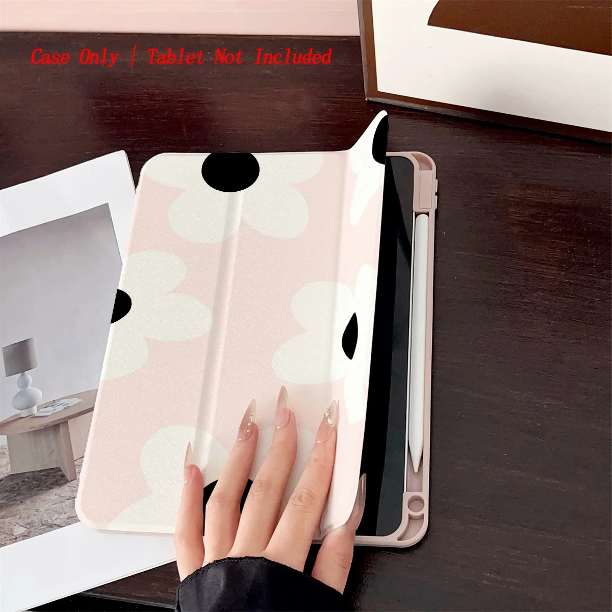 Elegant Black & White Petal Large Flowers iPad Case For Apple iPad Pro 11/12.9 Air 4/5 Mini 6 10th Gen Cover