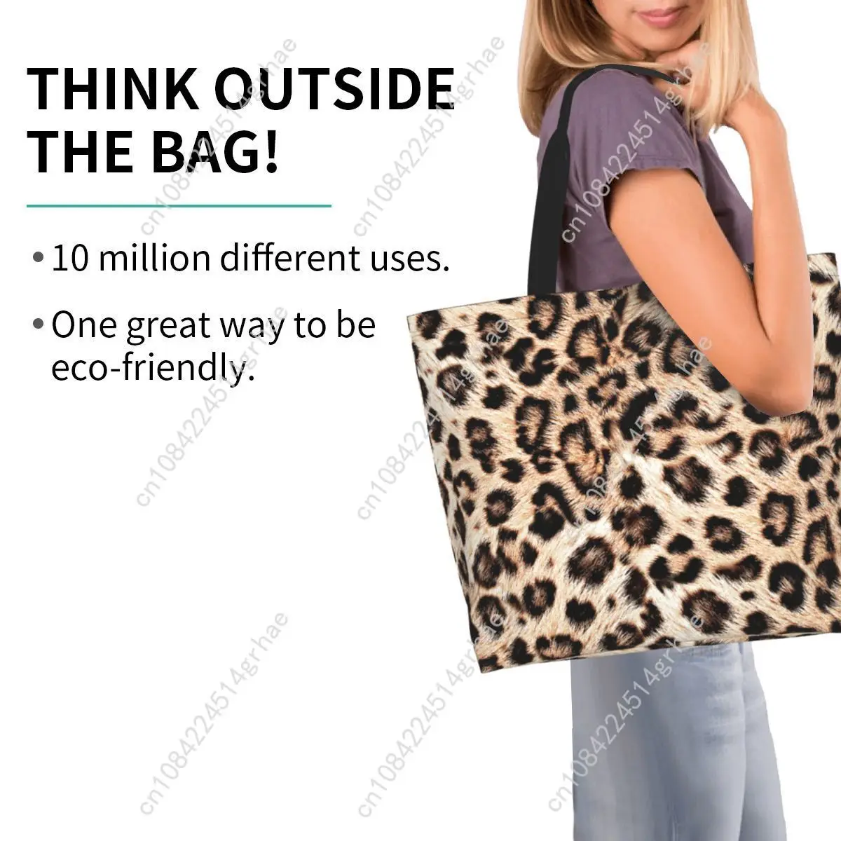 Custom Leopard Print Groceries Tote Shopping Bags Women Cute Animal Skin Canvas Shoulder Shopper Bag Large Capacity Handbag