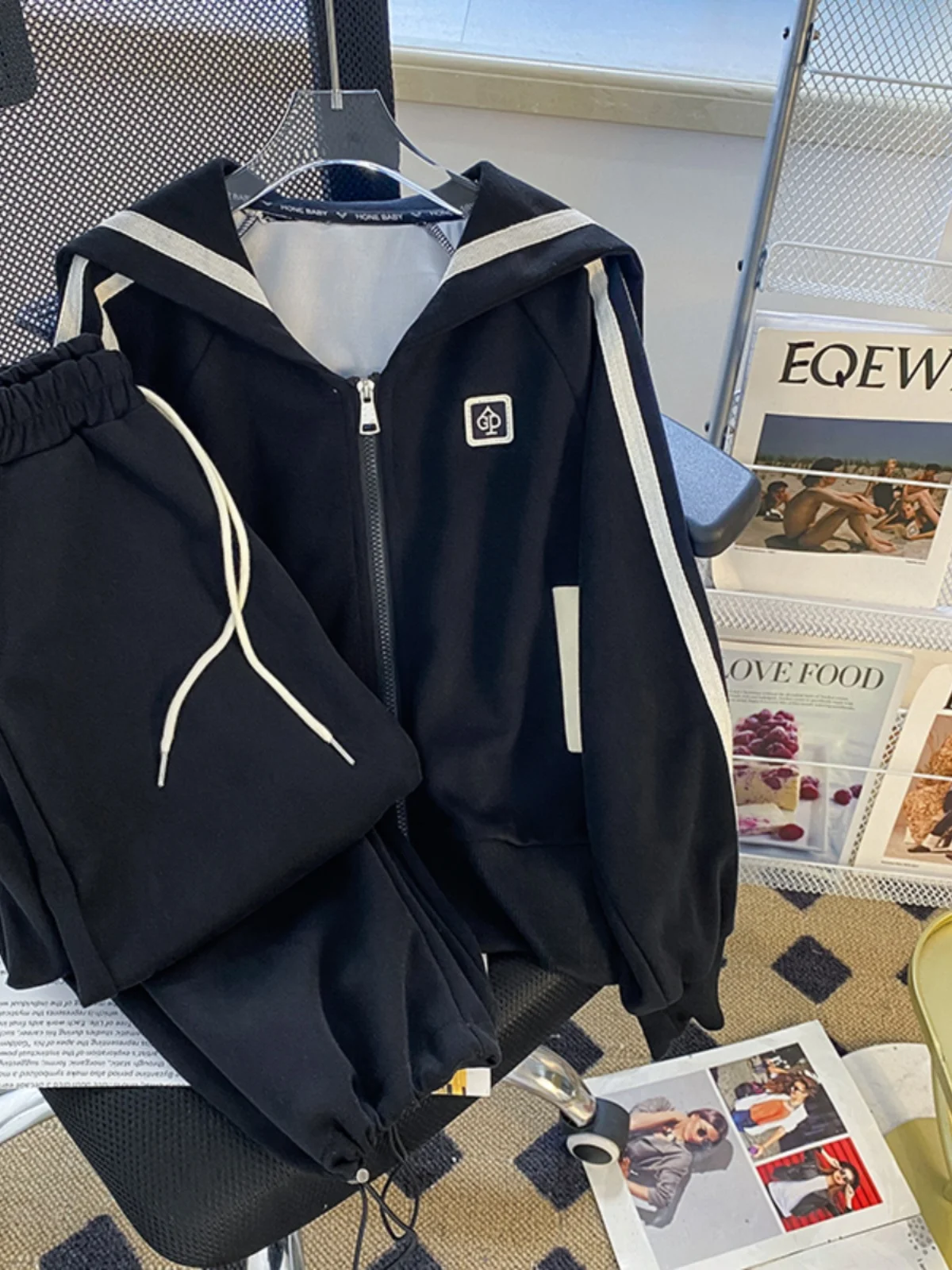 

Large Size 300 Pounds Cold Tone High-End Set Women's Spring Autumn Navy Collar Sweatshirt Long Pants Two-Piece Set