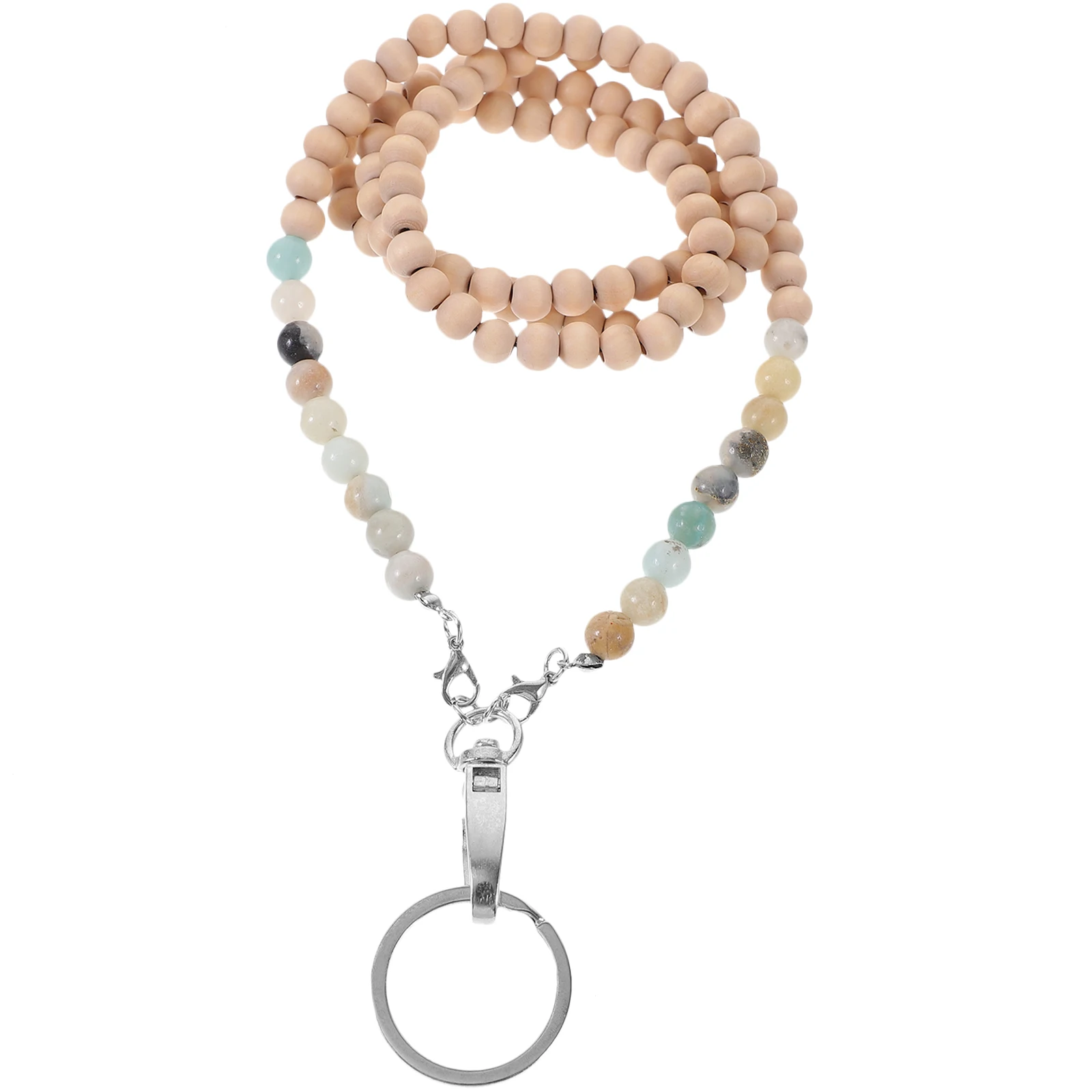 

Wooden Bead Lanyard Mixed Color Agate ID Badge Holder Necklace Keychain Beaded Ropes Anti Lost Chains Practical Daily Use