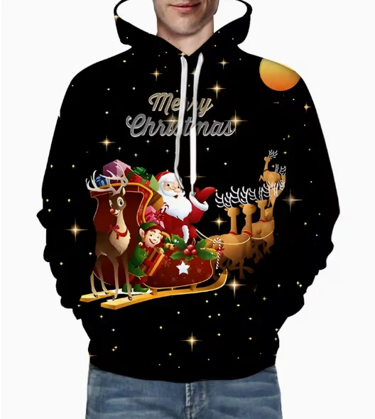 عارضة هود البلوز 3D طباعة هوديي عيد الميلاد مقنعين طويلة الأكمام الشارع الشهير البلوز المتضخم البلوز رجل هوديس #5