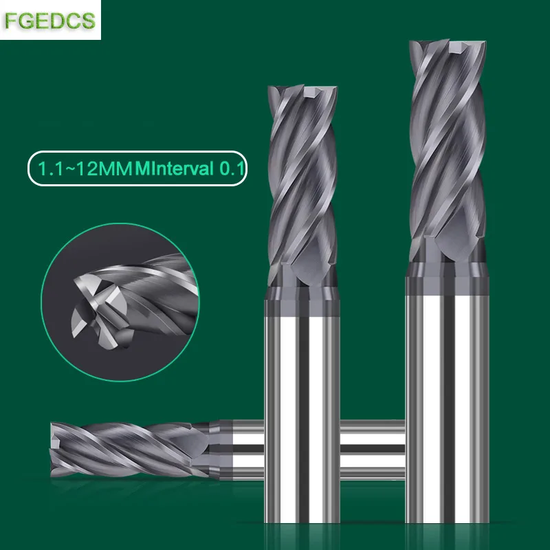 4 Flute Carbide End Mill 9.1 10.2 11.1 11.2 11.3 11.4 11.5 11.6 11.7 11.8 11.9 mm CNC Cutter Mini Tools Metal Steel Decimal Poin