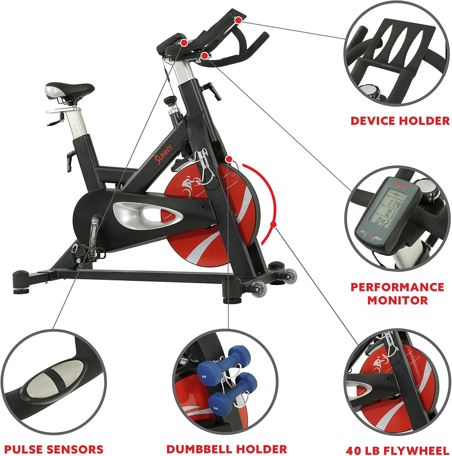 Sunny Health & Fitness Evolution Pro Bicicleta de ciclismo com tração magnética para exercícios internos