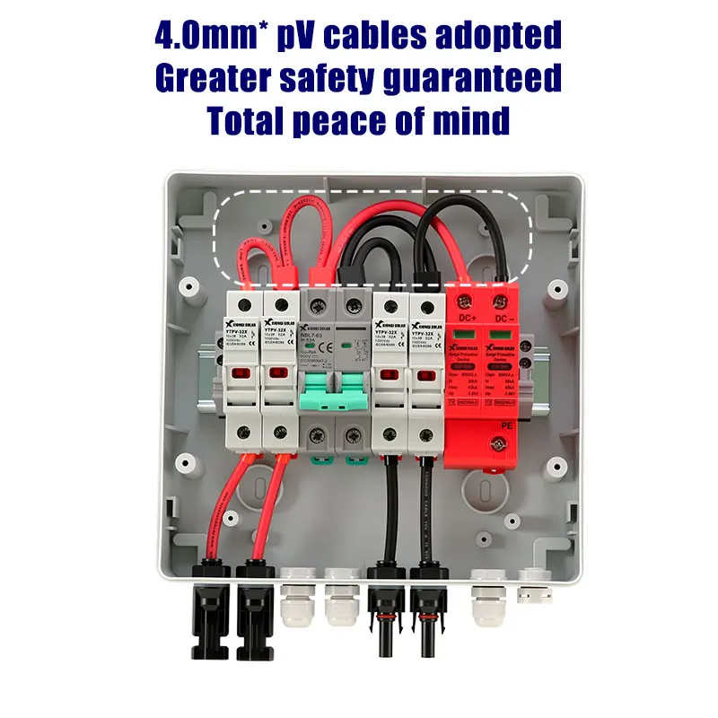 DC 600V Solar PV Combiner Box 2 in 1 out Disconnect Switch DB with Fuse MCB SPD for Solar Panel Photovoltaic Protection Box