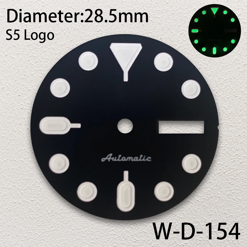 28.5mm S5 Logo SKX007 quadrante nero adatto per NH36/4 r36 movimento giapponese accessori per orologi luminosi verdi