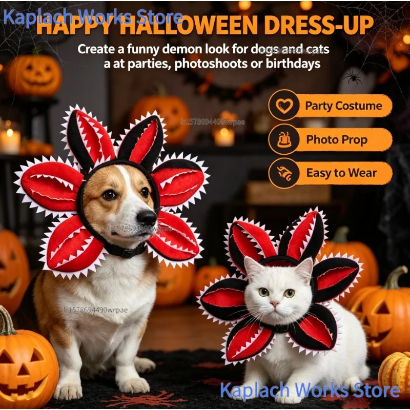 Copricapo regolabile a forma di Demogorgon, un accessorio divertente per animali domestici, ideale come cappello per Halloween, feste di compleanno o per l’inverno, accessorio per costumi di animali