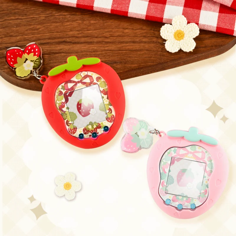 Hot Tamagotchi Uni Pet Machine Custodia protettiva Cover in silicone Morbida fragola Adesivi gratuiti Ciondolo Cartoon Cute Girl Gift