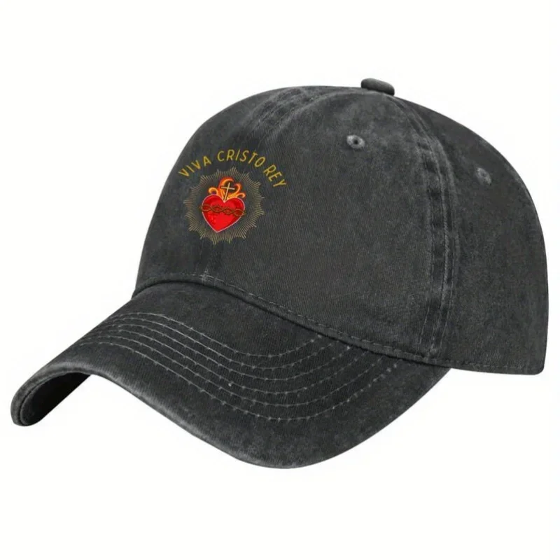 Custom Hat Vintage Casual Unisex Baseball Cap Featuring The Roman Catholic Sacred Heart, Adorned With A Golden Badge And Red Hea