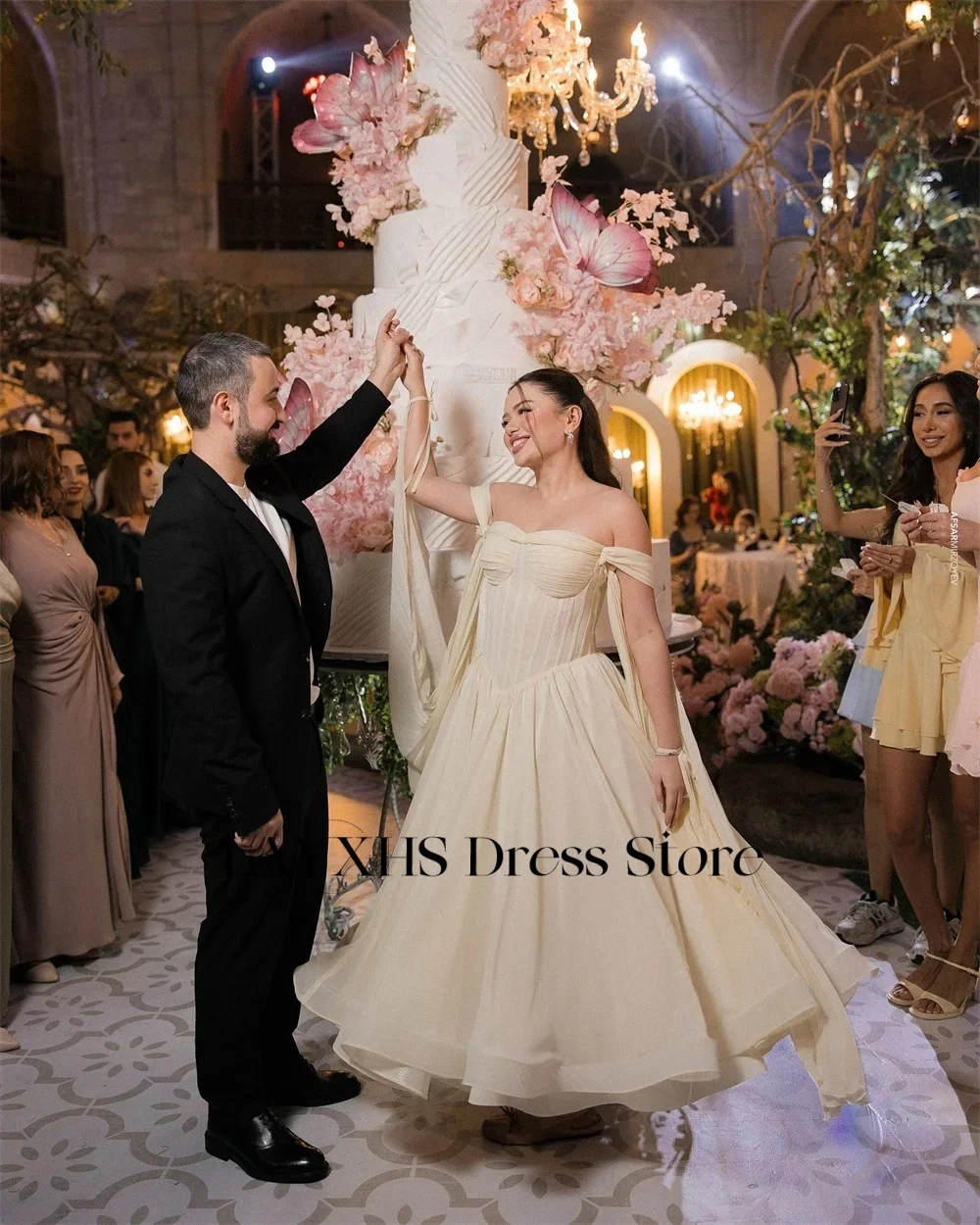 LAYXHS Vestidos de noite elegantes com ombro de fora, linha A, renda até o tornozelo, vestidos de baile personalizados