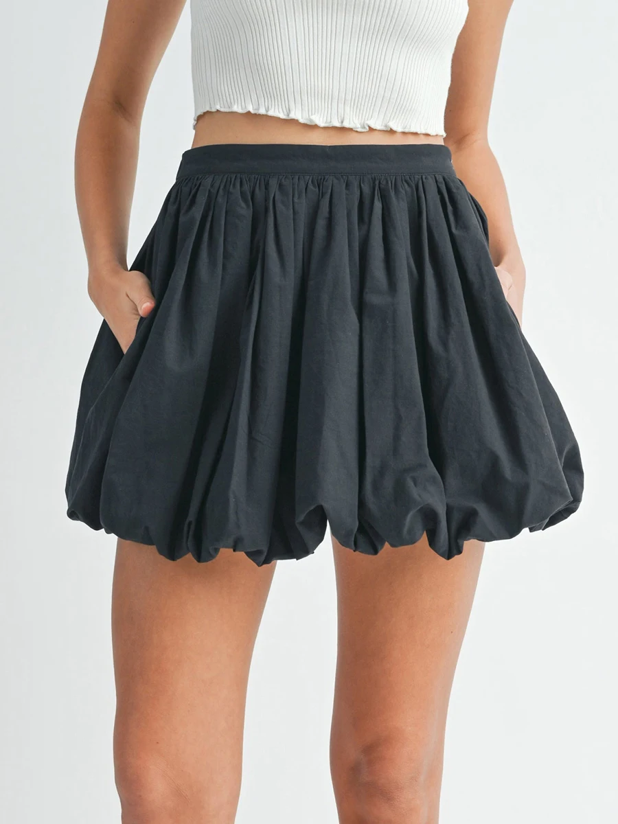 Women Summer Y2k Going Out Bubble Skirt Elastic Waist Ruffle Hem A Line Pleated Mini Skirt Puffy Short Skirts