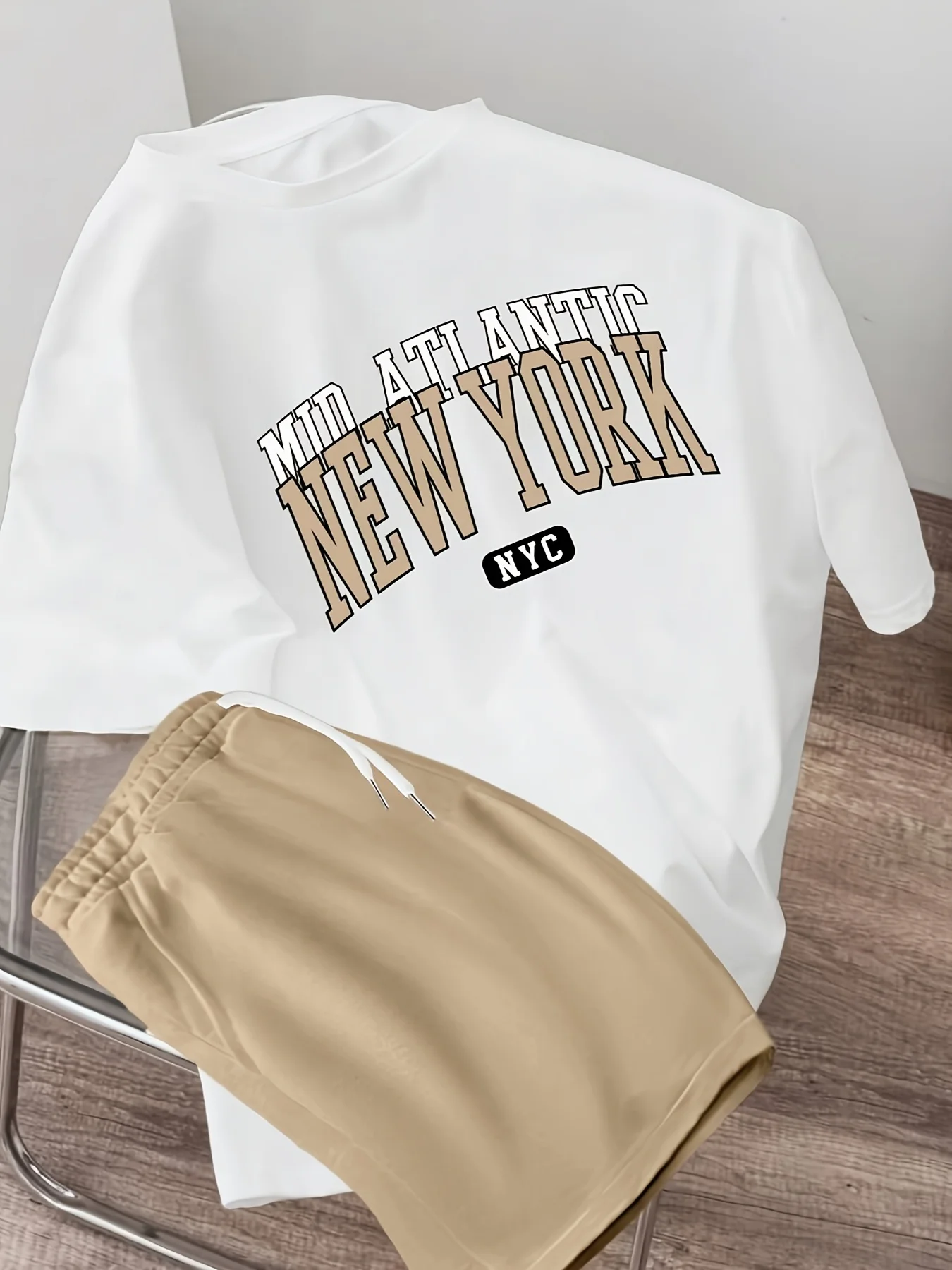 

Летняя мужская уличная футболка с короткими рукавами и шортами с буквенным принтом, футболка с круглым вырезом, спортивная одежда, стильный мужской комплект из двух предметов