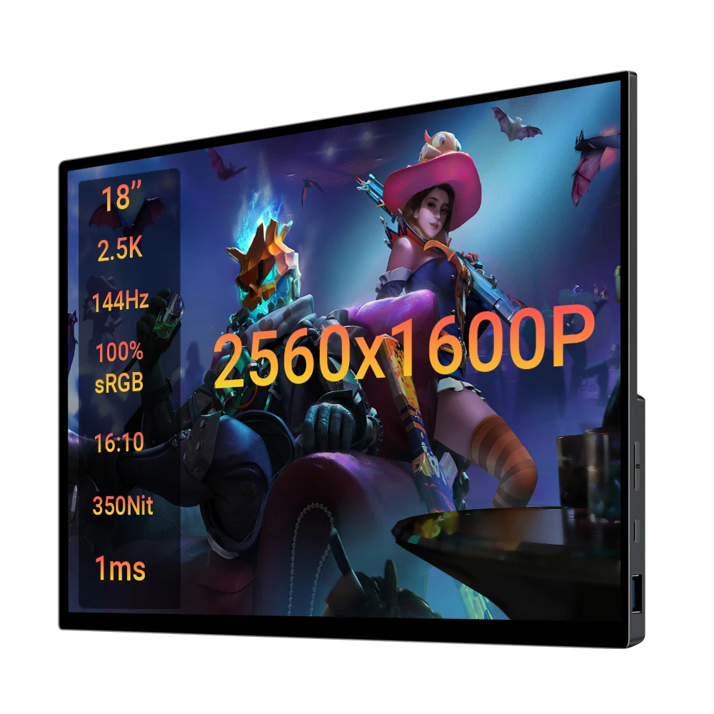 VCHANCE 18'' WQXGA Portable Monitor 2.5K 144Hz 100%sRGB 350Nits Display with Stand VESA Mount for PC Laptop Mac Xbox PS5 Switch
