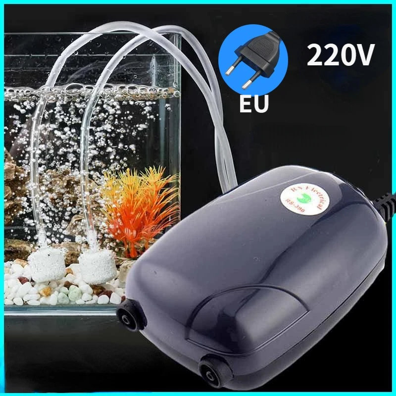 Aquarium Air Pump Fish Tank Mini Compressor Single Double Outlet with Check Valve Tube Aquatic Accessories 220V 3W 5W