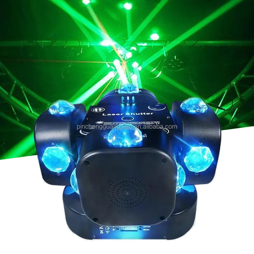 

New 16Pcs 10W rotating beam laser moving head light 200W Four Head Rotating Laser Light Full Color LED moving head light