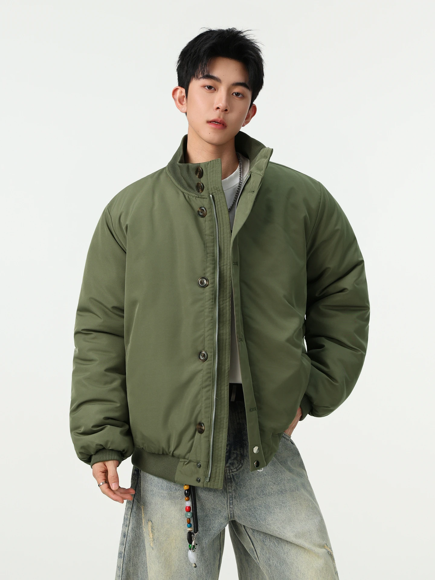 

Теплый хлопковый джет для мужчин с воротником-стойкой, свободная молодежная зимняя верхняя одежда, универсальная повседневная застежка-молния