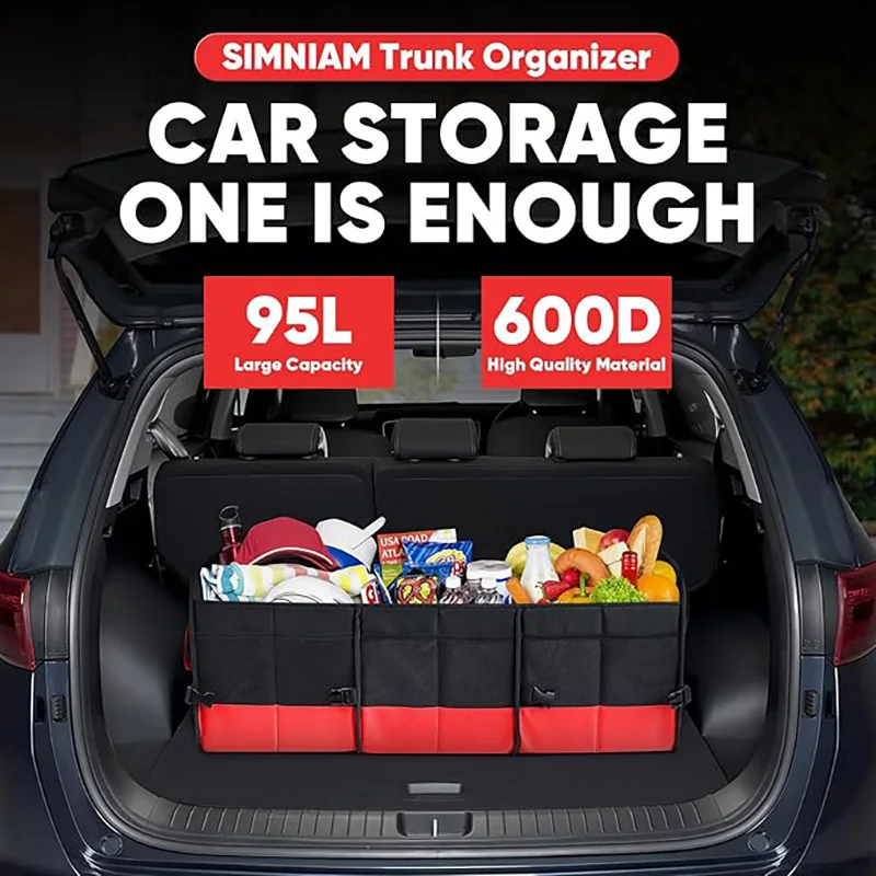 Trunk Organizer for Car Collapsible Multi Compartment Car Trunk Organizer with 2 Retractable Straps for All Kinds of Cars, SUV