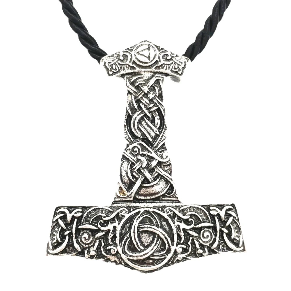 Gothic Thor Hammer Mjolnir Pendant Viking Necklace Men Women Irish Trinity Knots Talisman Jewelry