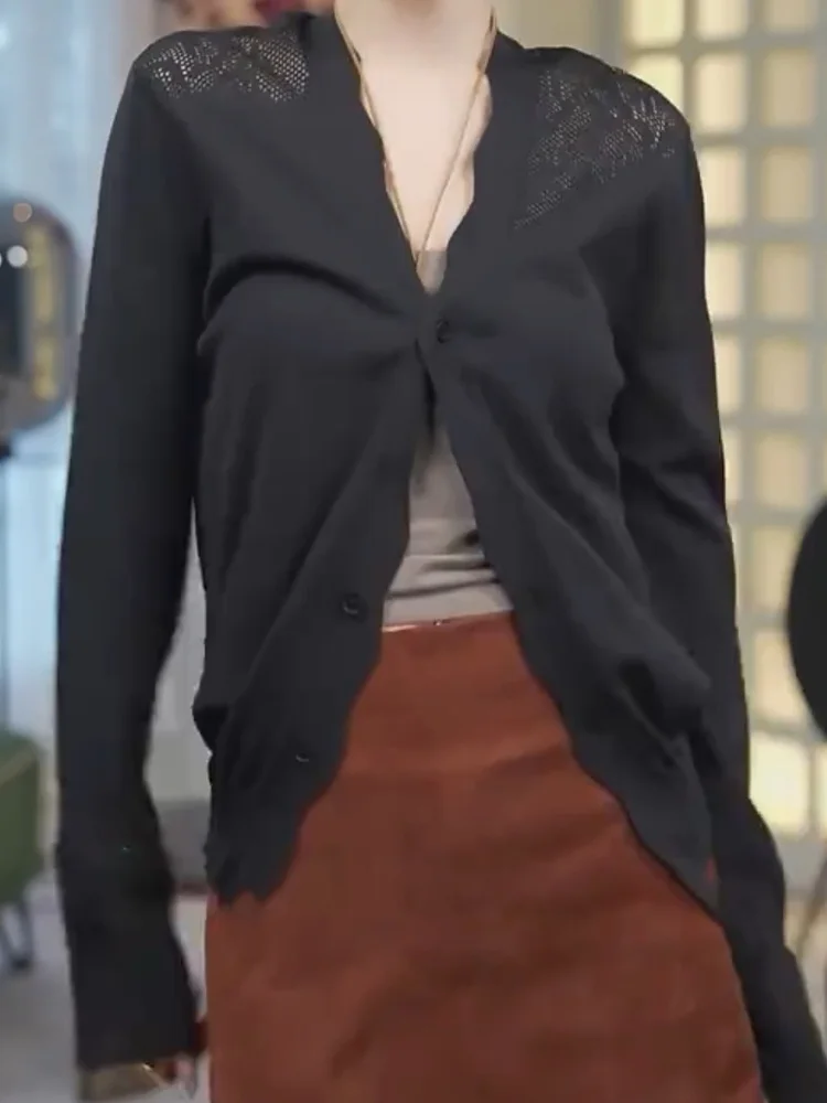 

Вязаный кардиган Ele Long Sve для женщин: новая весенняя коллекция, универсальный, стройнящий дизайн, модный топ