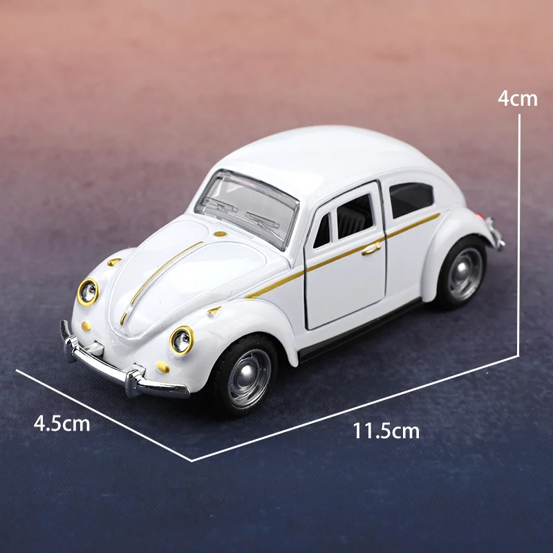 Retro Classic Beetle-Shaped Alloy Car Model, 1:36 Scale Die-Casting Metal Toy Car, Can Open the Door and Return the Car, desktop