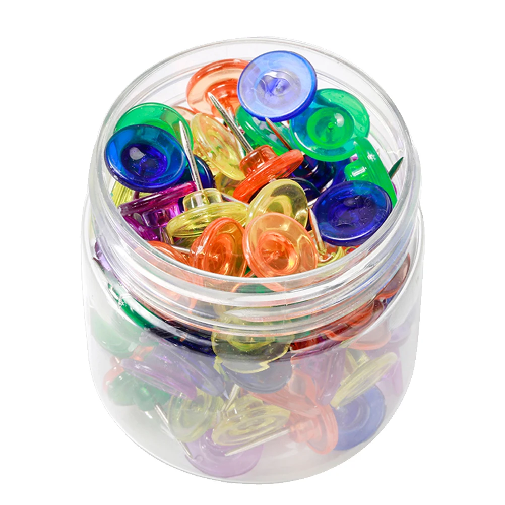 

100Pcs Transparent Colorful Pushpins Large Size Office School Home Use Practical Nail Map Pin Plastic Push Pin Steel Small Head