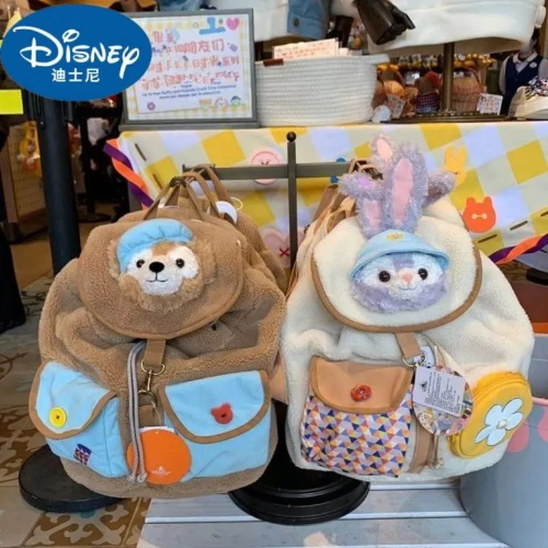 Disney 2023 New Plush Backpack Duffy Star Delu Cartoon Cute Schoolbag Large Capacity Leisure Fashion Travel Backpack