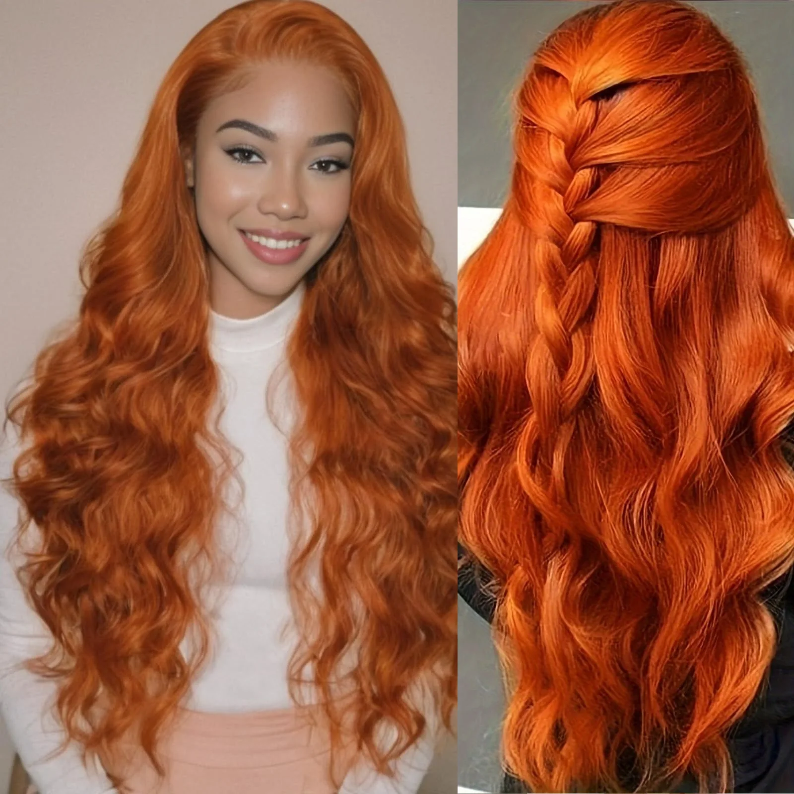 Ginger Orange Body Wave 13x6 Hd Transparent Lace Front Wig brazilian Human Hair for Women Colored Pre Plucked Natural Hairline