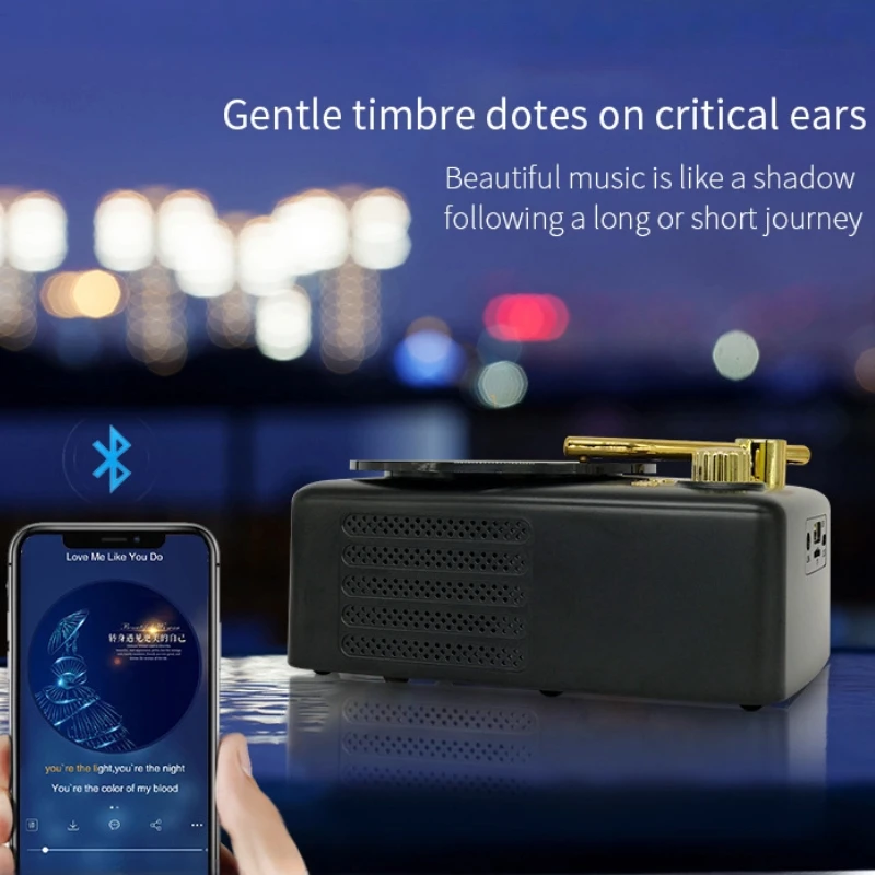 Creative Wood Grain Nostalgic Atomic Vinyl Subwoofer Caixa De Som Retro Portable High-quality Bluetooth Mini Speaker Supports TF