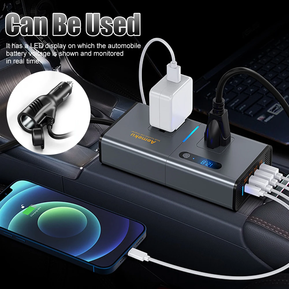 

200W Power Inverter Sinewave 12V DC to 110V AC Inverter Adapter with 4 USB Ports Fast Charging LCD Display Power Transformer