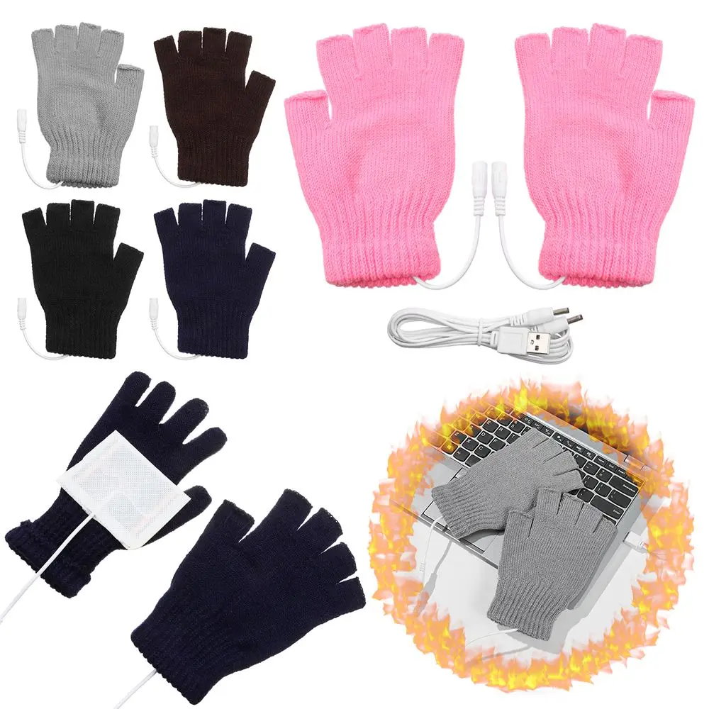 

Warmer USB Pure Color Full&Half Finger Gloves Heated Gloves Knitted Mitten Electric Heating Gloves