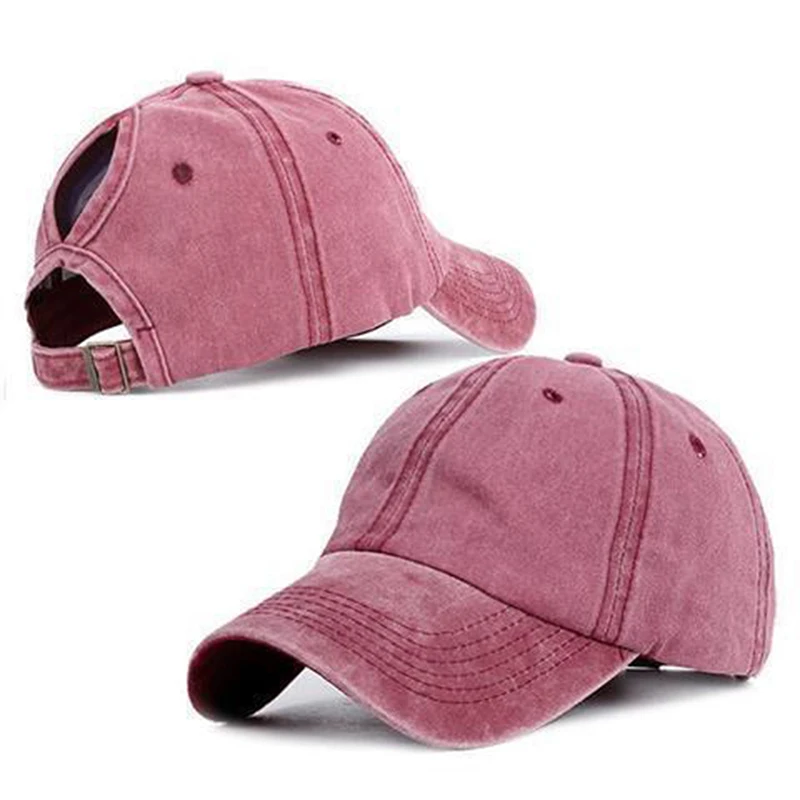 Vintage Ponytail Baseball Cap Women Adjustable Snapback Hat Distressed Summer Cap Woman Sunhat