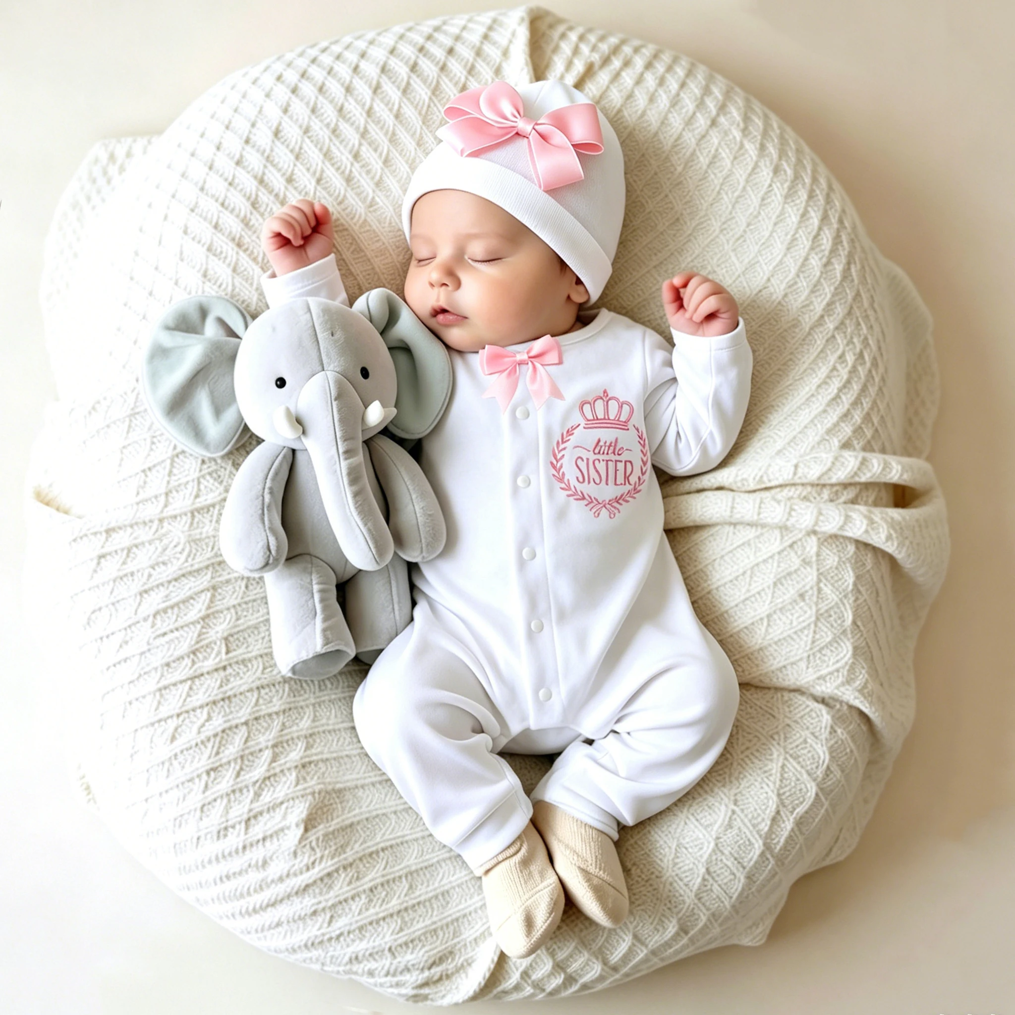 Ylsteed Little Brother Baby Boy Girl Romper Set Cotton Newborn Jumpsuit with Bow Hat Infant Long Sleeve Photo Shoot Outfit 0-3M