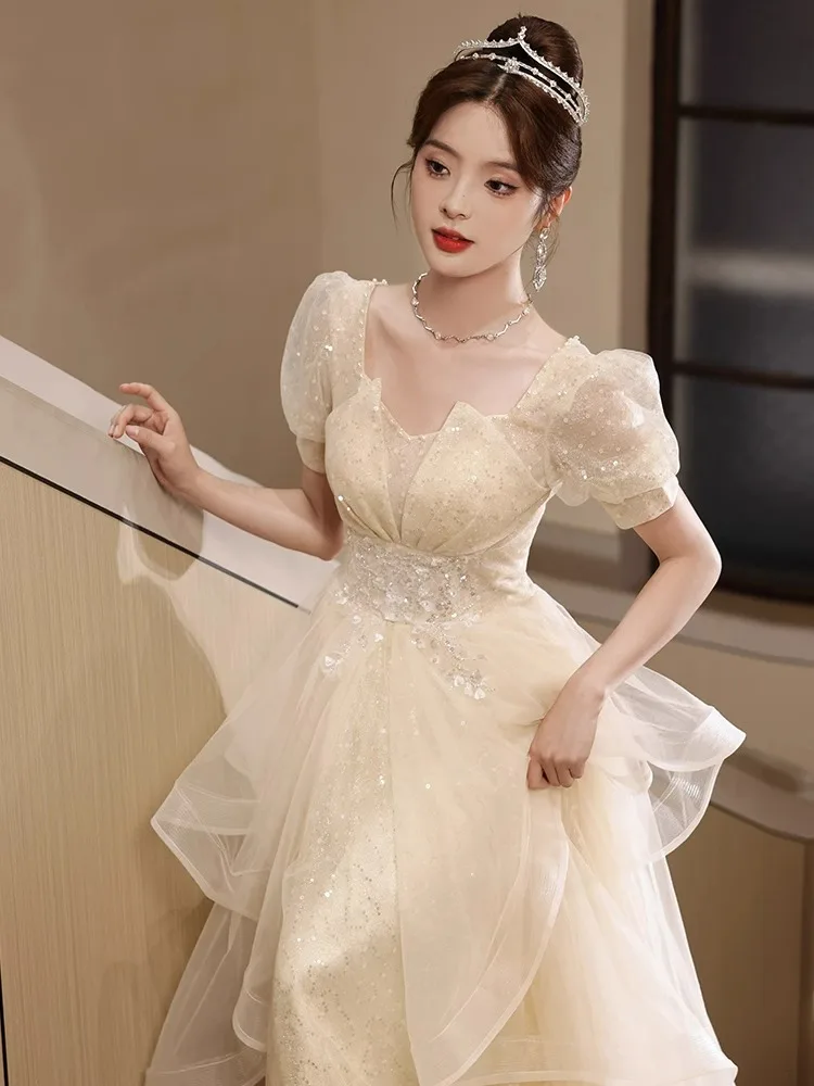 

Champagne Color Evening Gown Women's New Sle Small ence Annual Conference High-End Sensation Art Exam Banquet Host Skirt