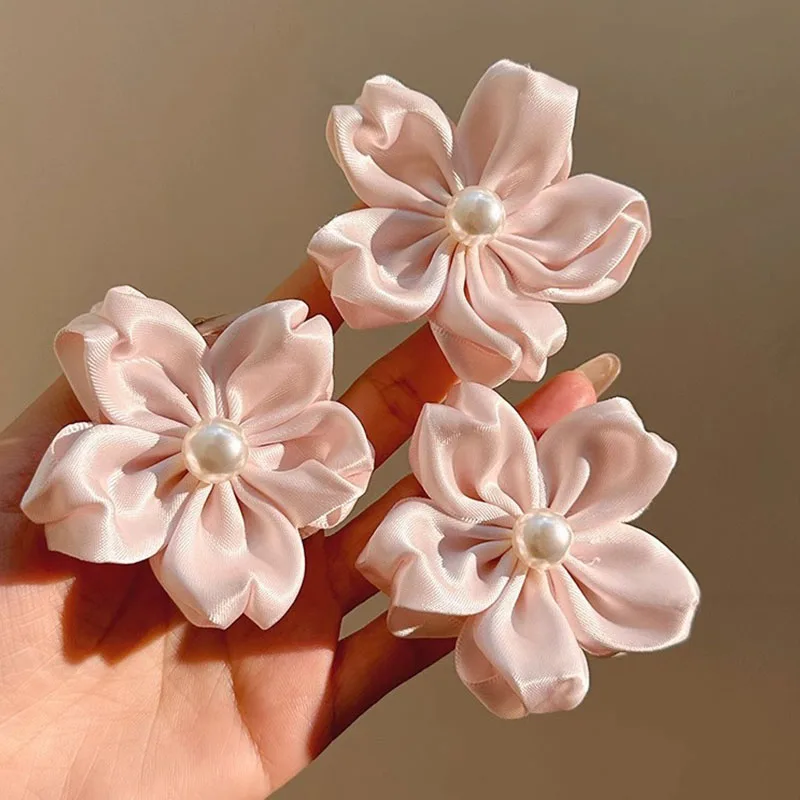 4 Stück/Set Perlenrosa Sakura-Haarspangen für Frauen und Mädchen, süße Haarverzierung, seitliche Haarspangen, modische Haaraccessoires – Detail 3