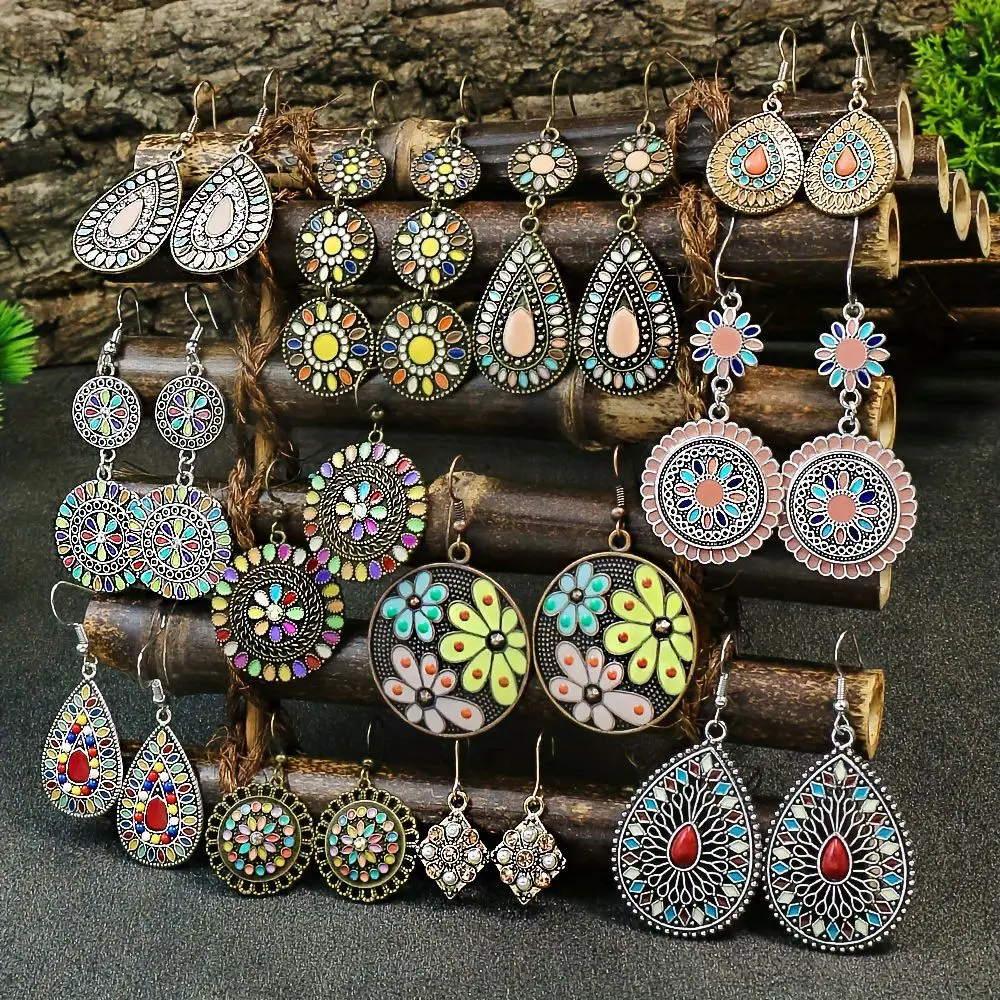 Cross-border hot sale Personalized drip earrings Bohemian ethnic style geometric water drop earrings Alloy earrings wholesale