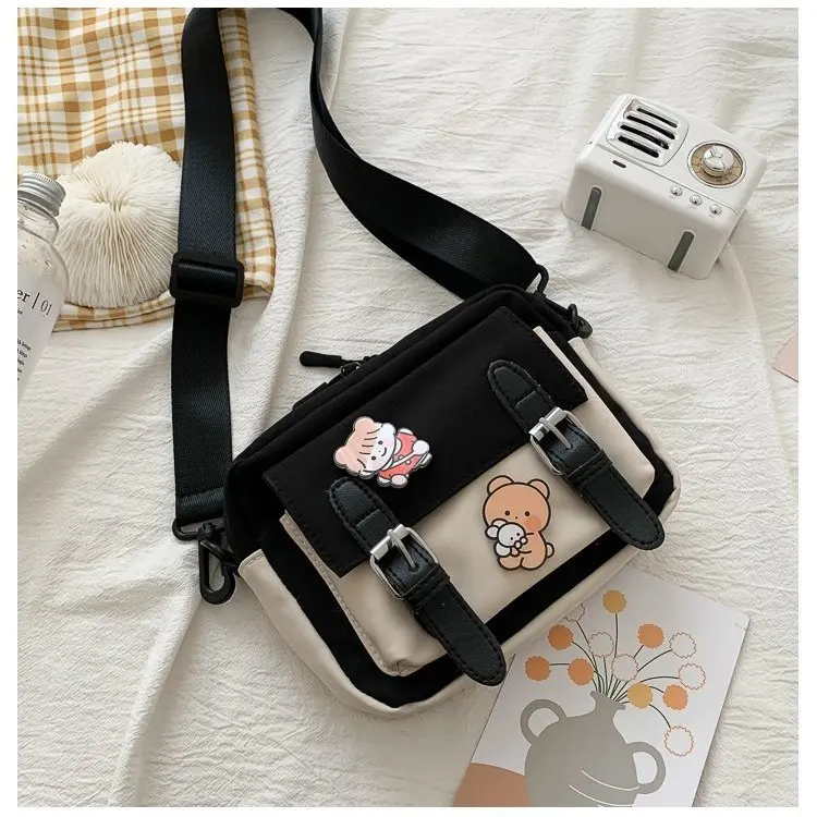 2023 New Crossbody Female Cute Girl Canvas Student Korean Version One-shoulder Small Square Bag Multifunctional All-match Cross