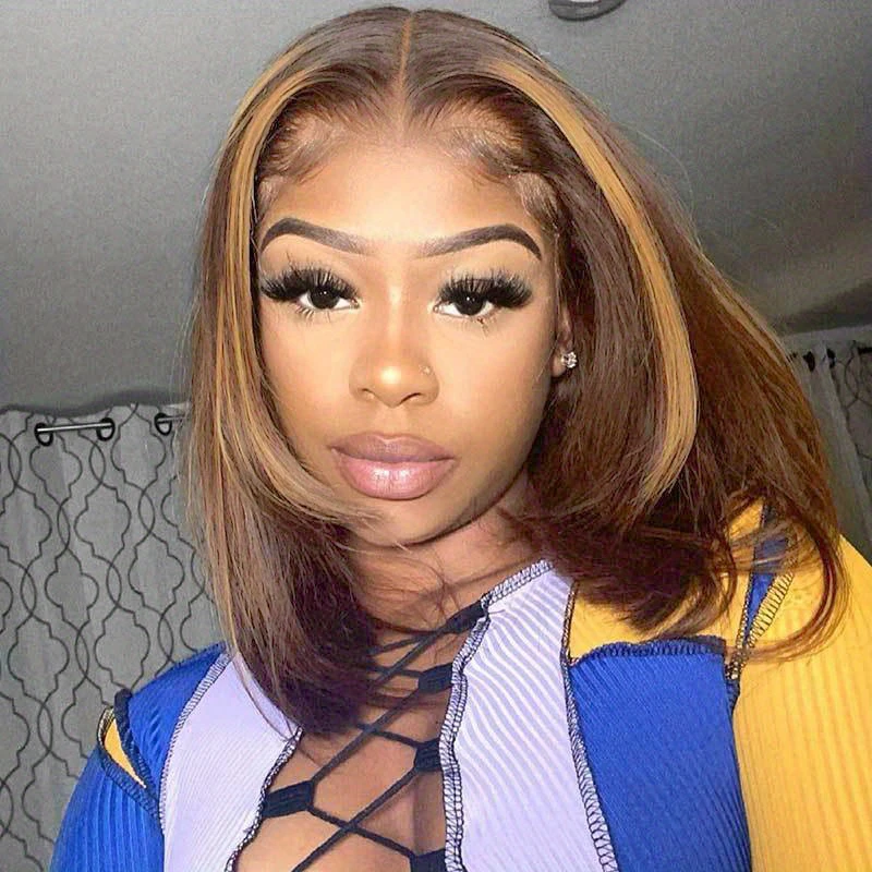 

13x4 Lace Front Wig Straight Bob Human Hair Wig P4/ 27 Lace Human Hair Bob Wigs For Women 10inch-12inch natural look