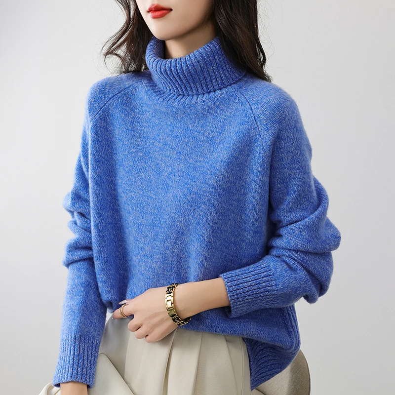 الخريف والشتاء جديد 100% غزل الصوف السلحفاة الرقبة ملابس خارجية فضفاضة سميكة الدافئة متماسكة قاع قميص