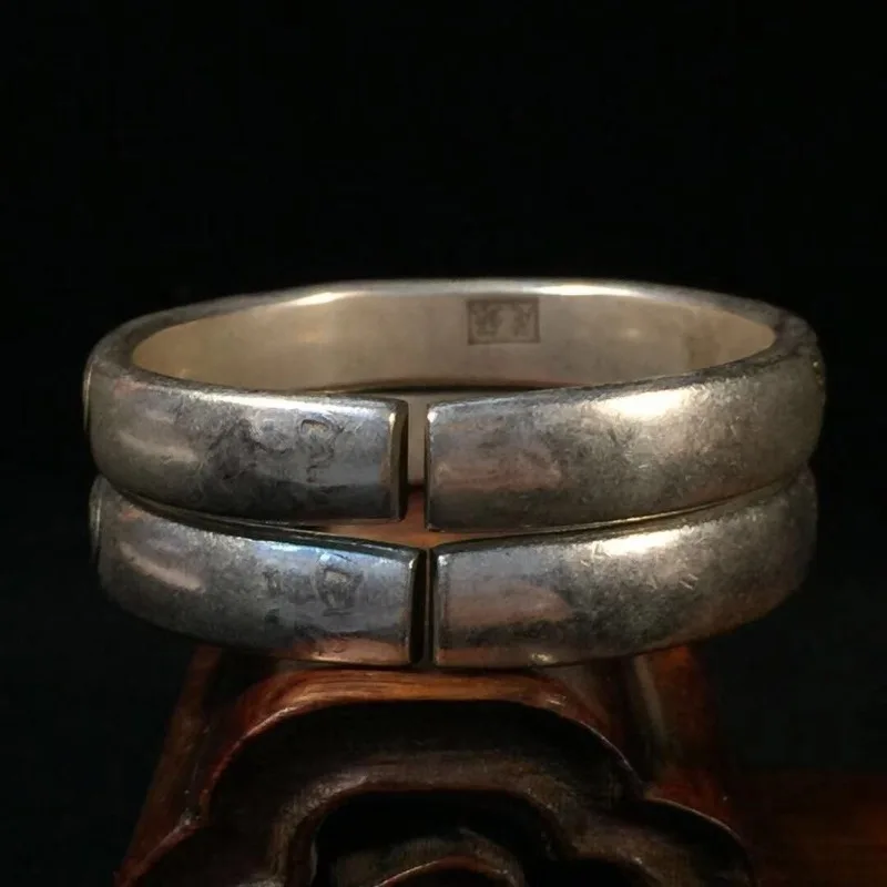 Vintage Collectible Tibetan Silver Plated Bangle, Prosperous Flower Auspicious Pattern Retro Ethnic Collectible Wrist Bracelet
