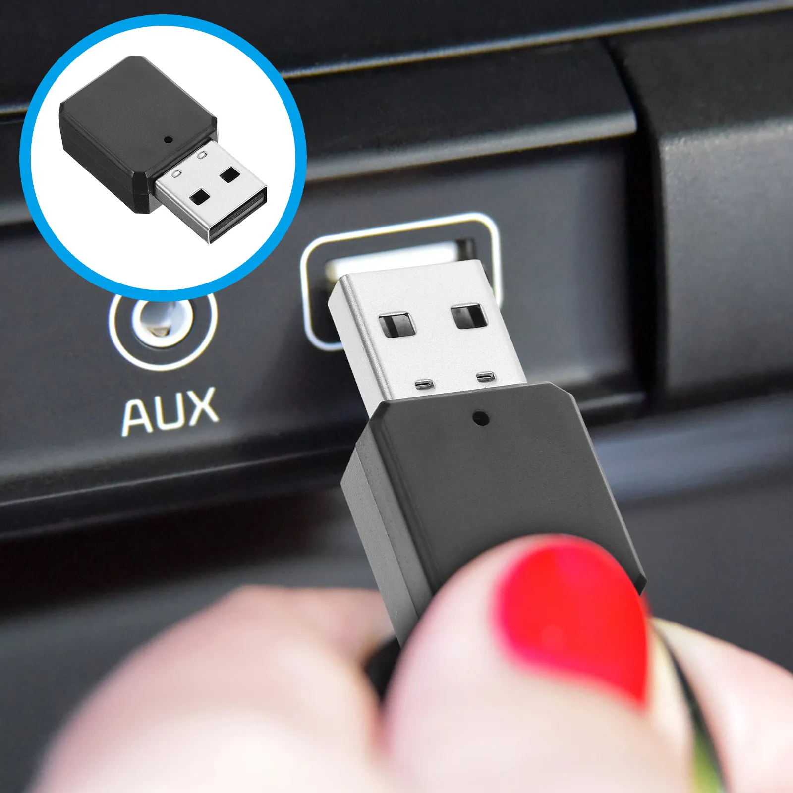 

USB-адаптер для аудиоприемника, портативное беспроводное стереоустройство для автомобиля с AUX-входом, встроенный микрофон, функция громкой связи, подключение Plug and Play, аудиоприемник