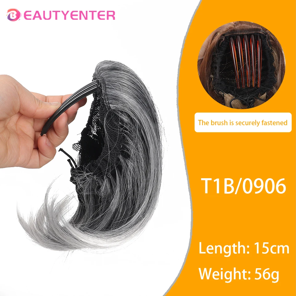 BEAUTY Synthetic Short Straight Hair Comb Clip In Ponytail Cute Girls Hair Heat Resistant Black Gray Extensions Wig Hairpiece