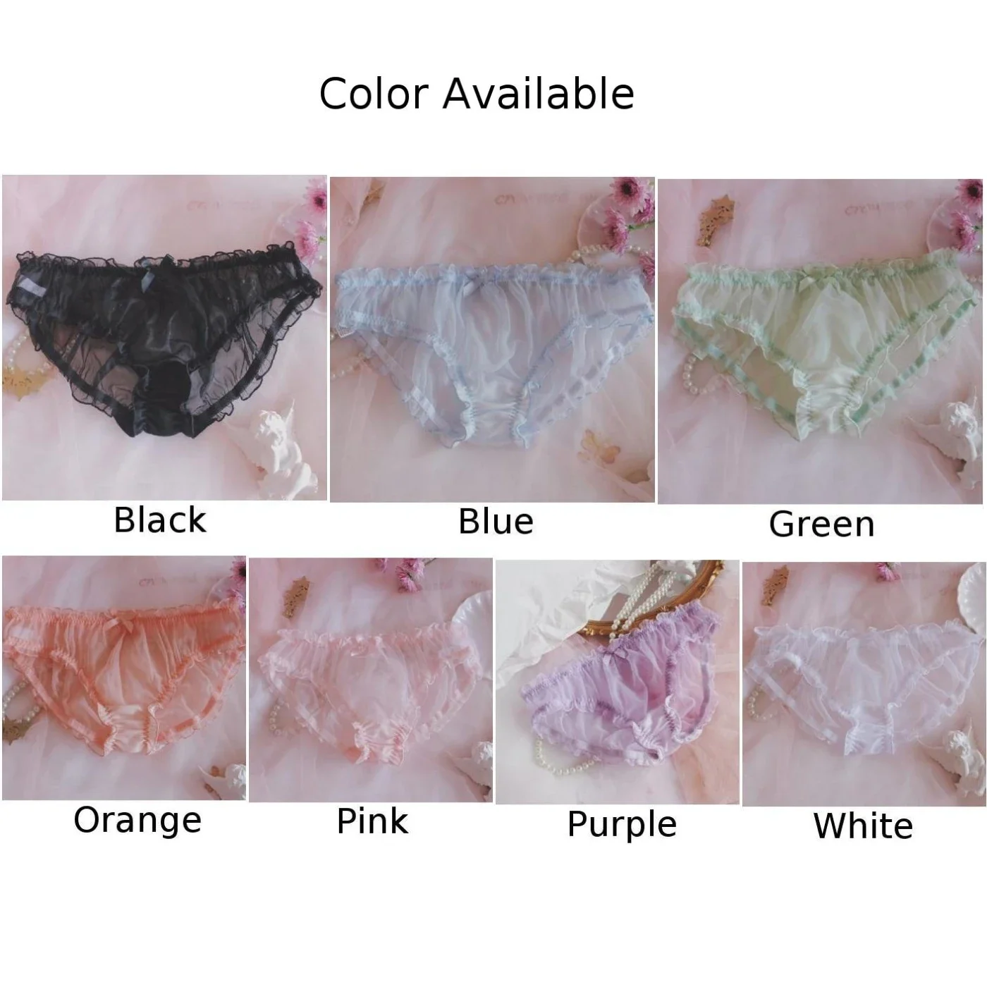 Men Sissy Mesh Chiffon Bow Floral Lace Pouch Underwear Panties Bikini Brief Sheer Knicker Transparent Solid Men\'s Briefs Shorts