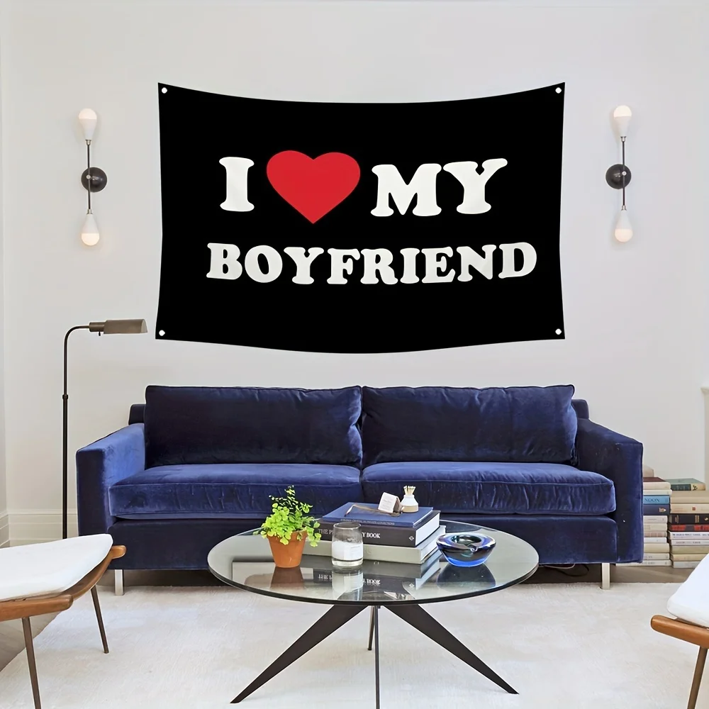 I Love My GF/BF" 3x5ft Polyester Door Banner, Durable Wall Decor with Grommets for Dorm, Room,Men's Cave - No Electricity Needed